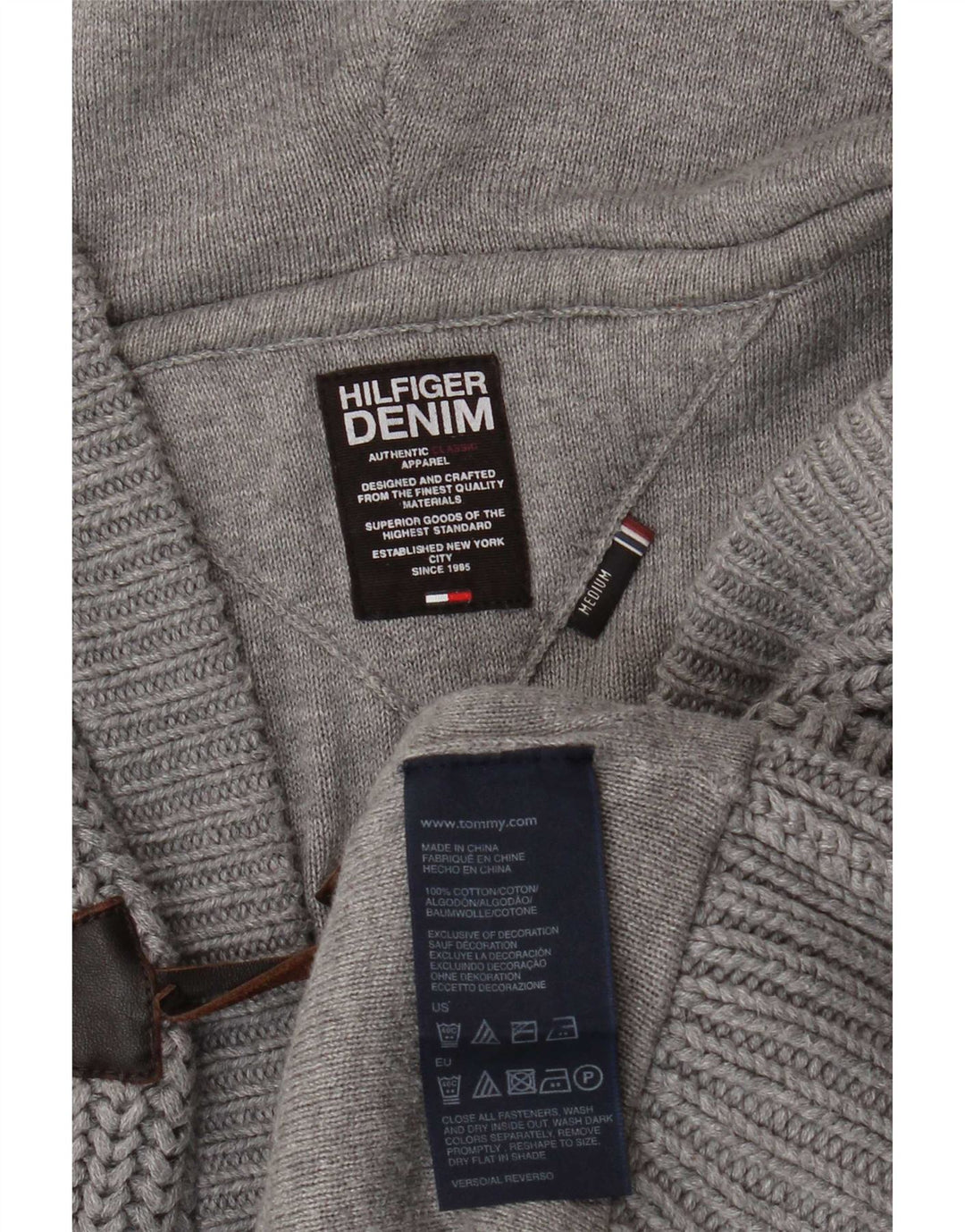 Maglione cardigan con cappuccio da uomo Tommy Hilfiger in cotone grigio medio
