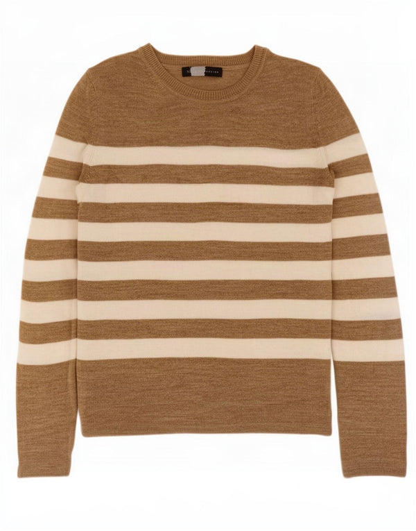 Maglione maglione con scollo a barca da donna Marks & Spencer UK 12 a righe beige medio