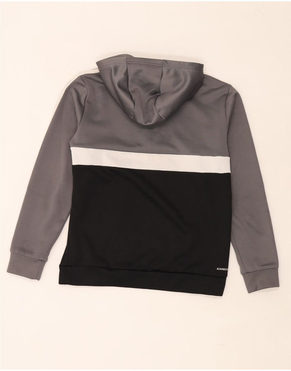 Felpa con cappuccio Adidas Aeroready da ragazzo 13-14 anni in poliestere color block grigio