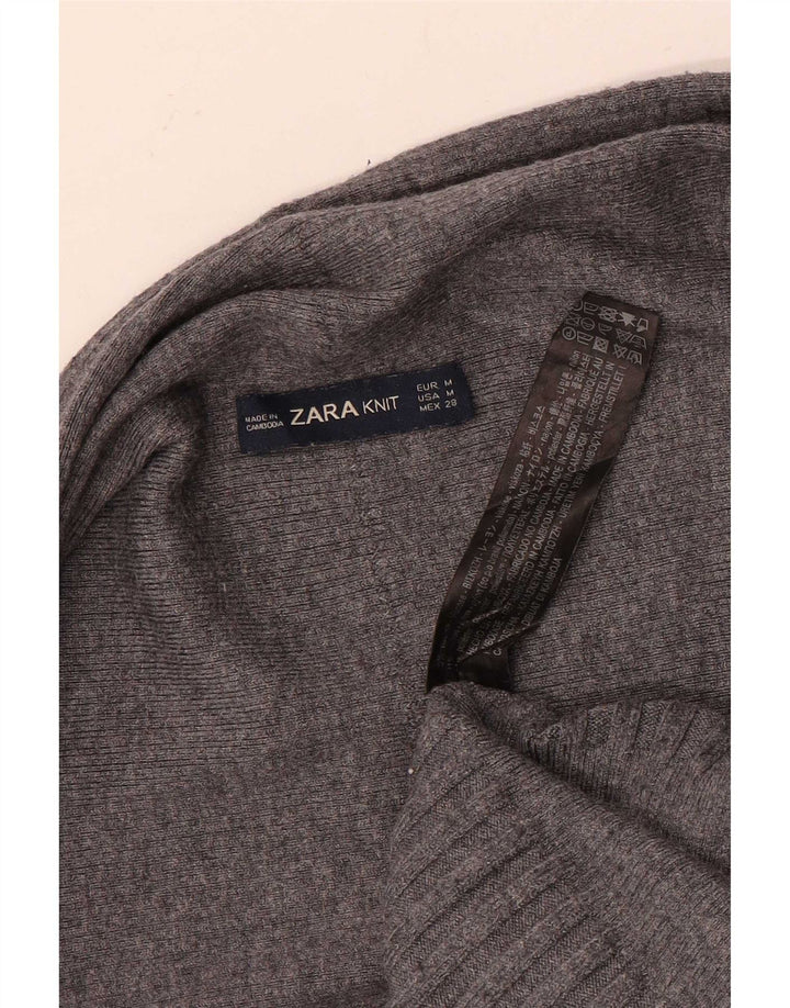 Maglione cardigan aperto asimmetrico da donna Zara UK 14 Viscosa grigio medio