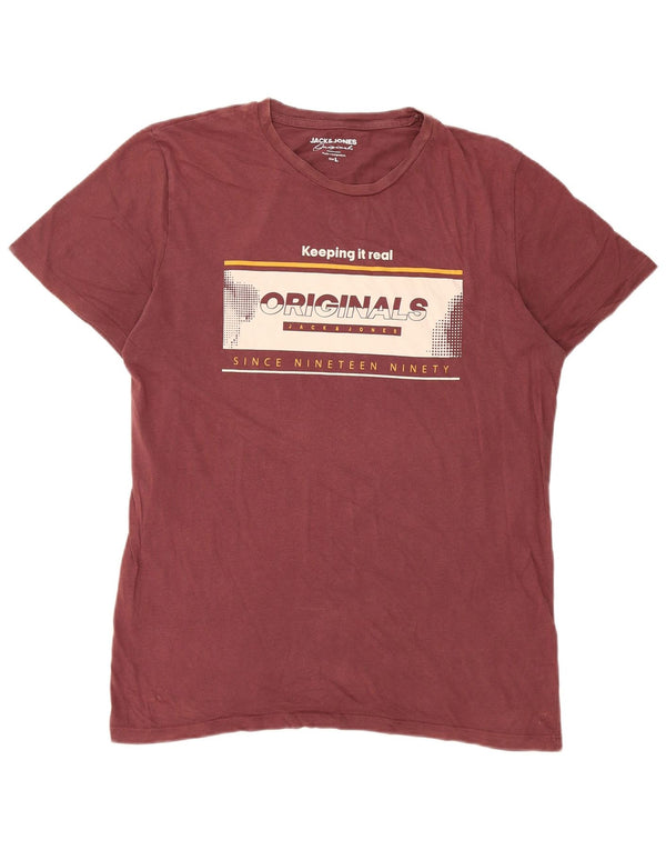 T-shirt grafica da uomo Jack & Jones Top grande in cotone bordeaux