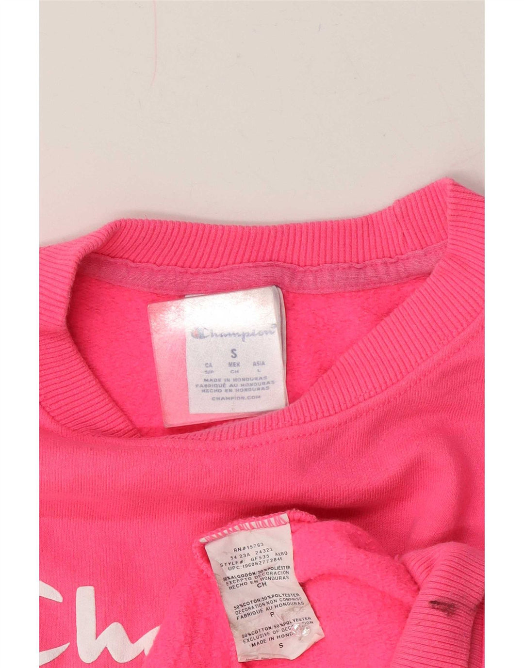 Felpa oversize con grafica da donna Champion, maglione UK 10, piccolo cotone rosa
