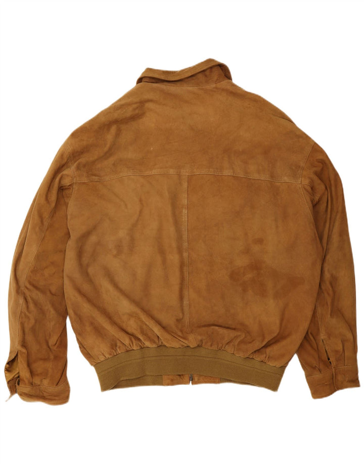Giubbotto bomber vintage in pelle scamosciata da uomo IT 56 3XL in pelle marrone