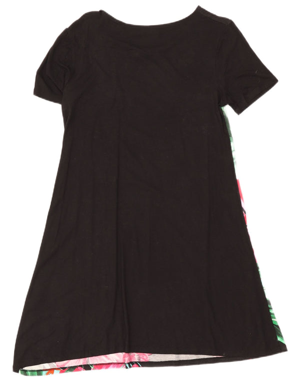Abito Desigual da donna a linea A UK 14 grande nero floreale