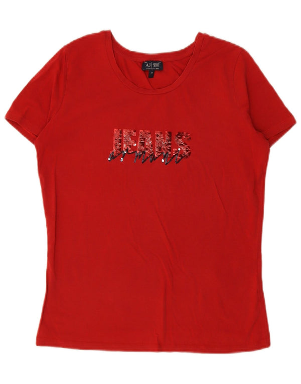 T-shirt grafica da donna Armani Jeans Top IT 44 rosso medio in cotone