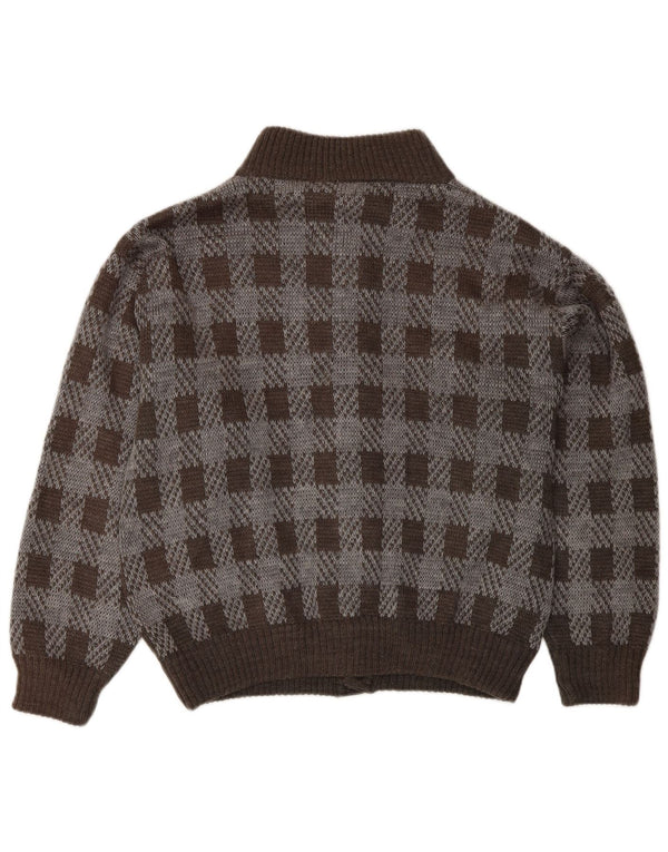 Maglione cardigan da uomo vintage in acrilico a quadri marrone medio