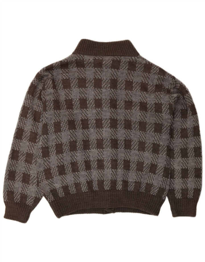 Maglione cardigan da uomo vintage in acrilico a quadri marrone medio