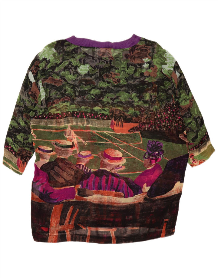 Camicetta da donna con motivo astratto VINTAGE Top UK 14 grande multicolore