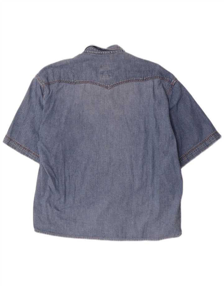 RIFLE Camicia di jeans a maniche corte da uomo in cotone blu medio