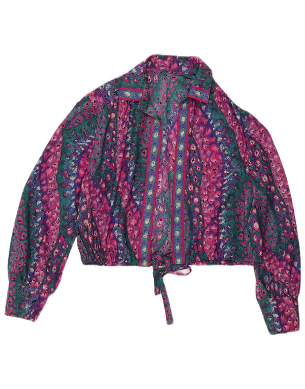 Camicetta corta da donna vintage UK 14 stampa animale multicolore media