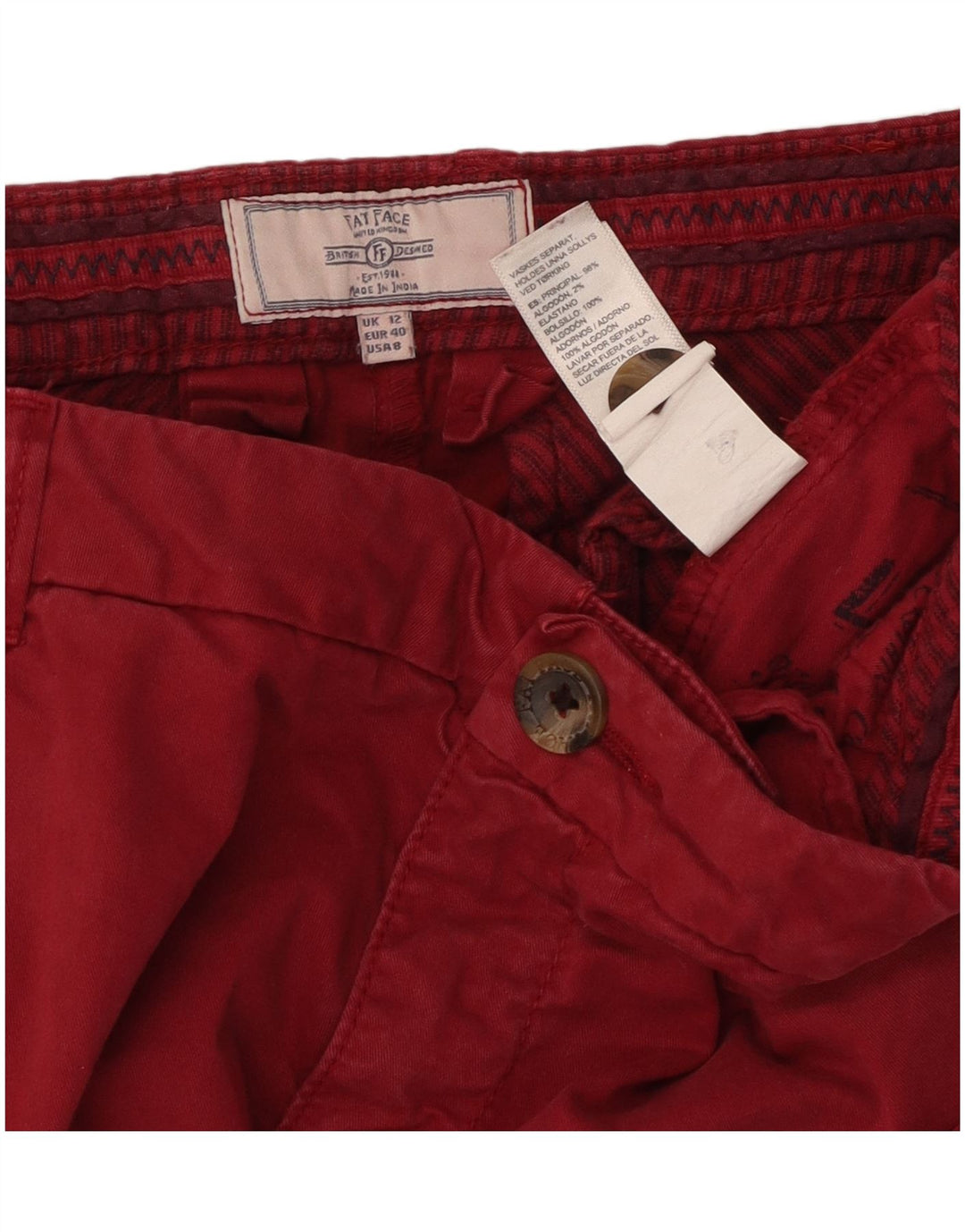 FAT FACE Pantaloni Capri dritti da donna UK 12 Medio W34 L23 Cotone rosso