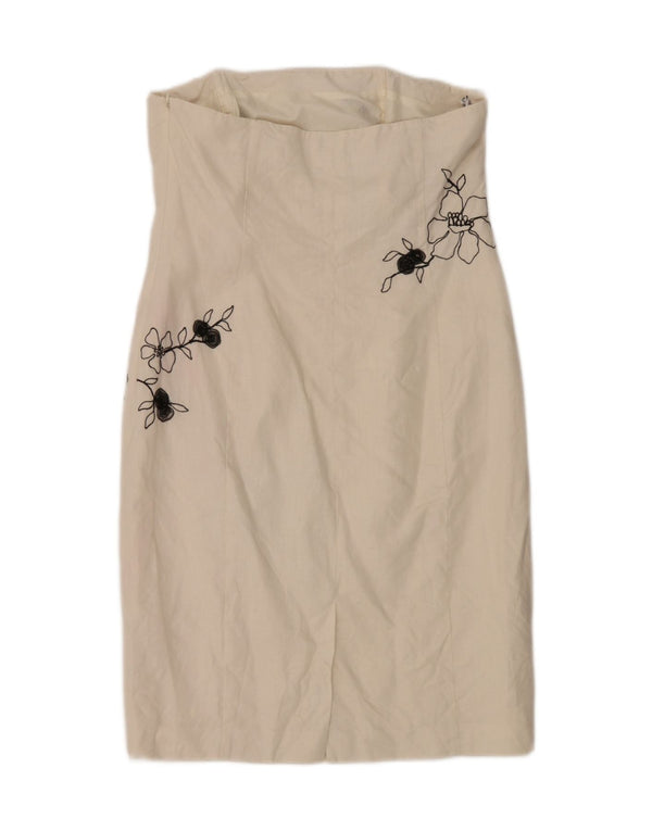 Marks & Spencer Womens Strapless Dress UK 16 Large Off White Floral Linen