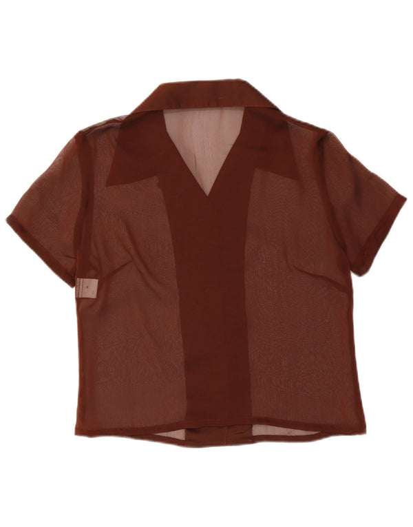 Camicetta vintage da donna a maniche corte trasparente UK 12 Marrone medio