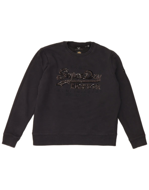 Felpa oversize con grafica da donna Superdry, maglione UK 10 piccolo nero