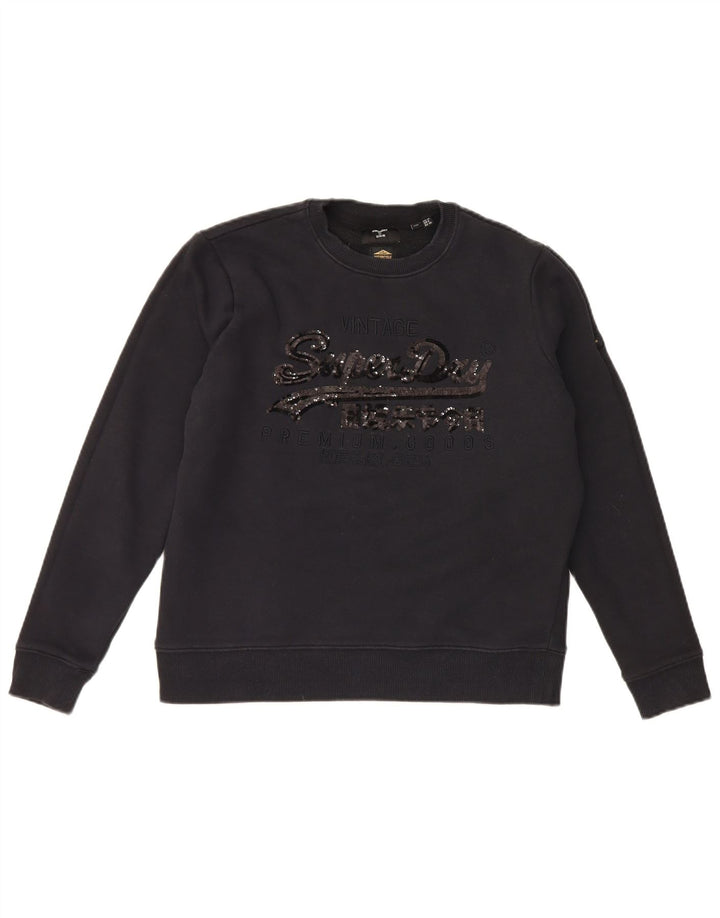 Felpa oversize con grafica da donna Superdry, maglione UK 10 piccolo nero