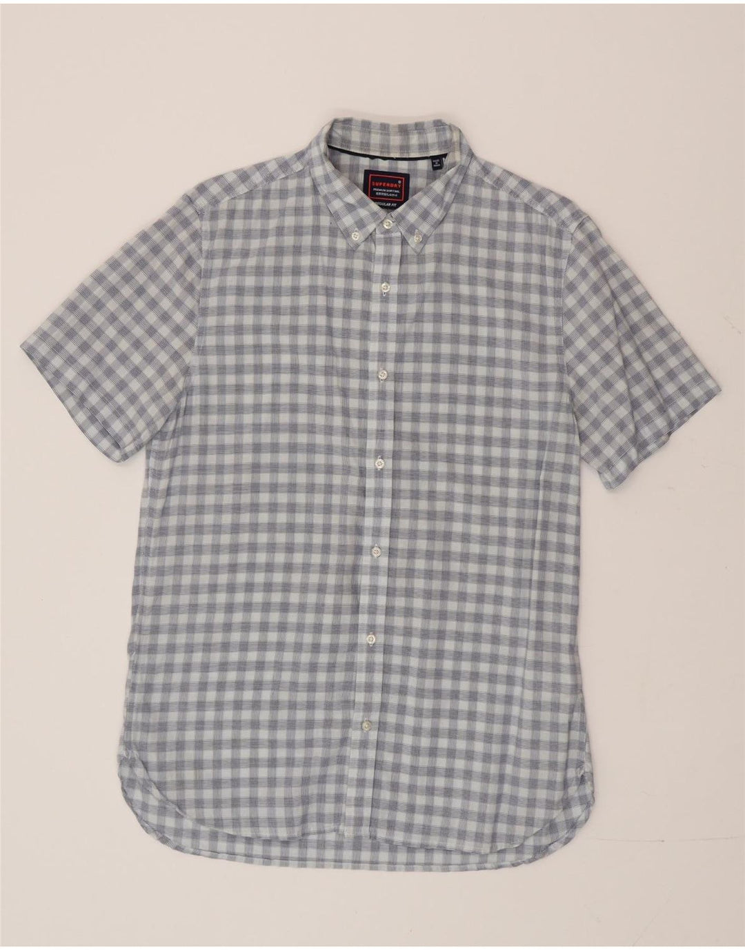 Camicia a maniche corte da uomo Regular Fit Superdry in cotone a quadretti blu medio