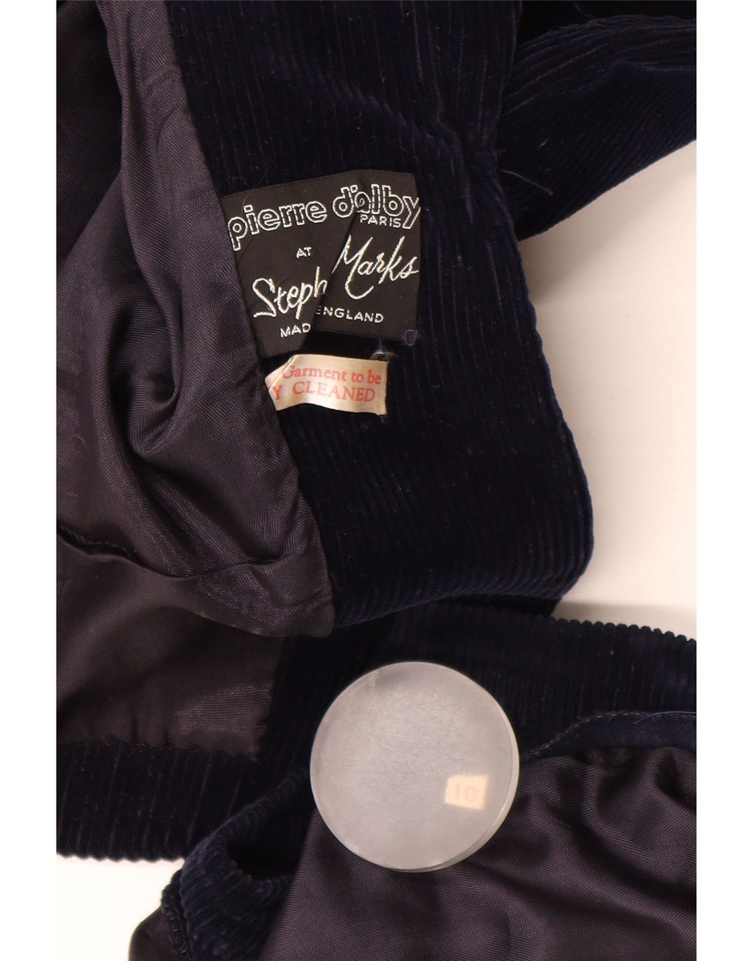 PIERRE D'ALBY Set gonna da donna in 2 pezzi in velluto a coste UK 10 piccolo W24 blu navy