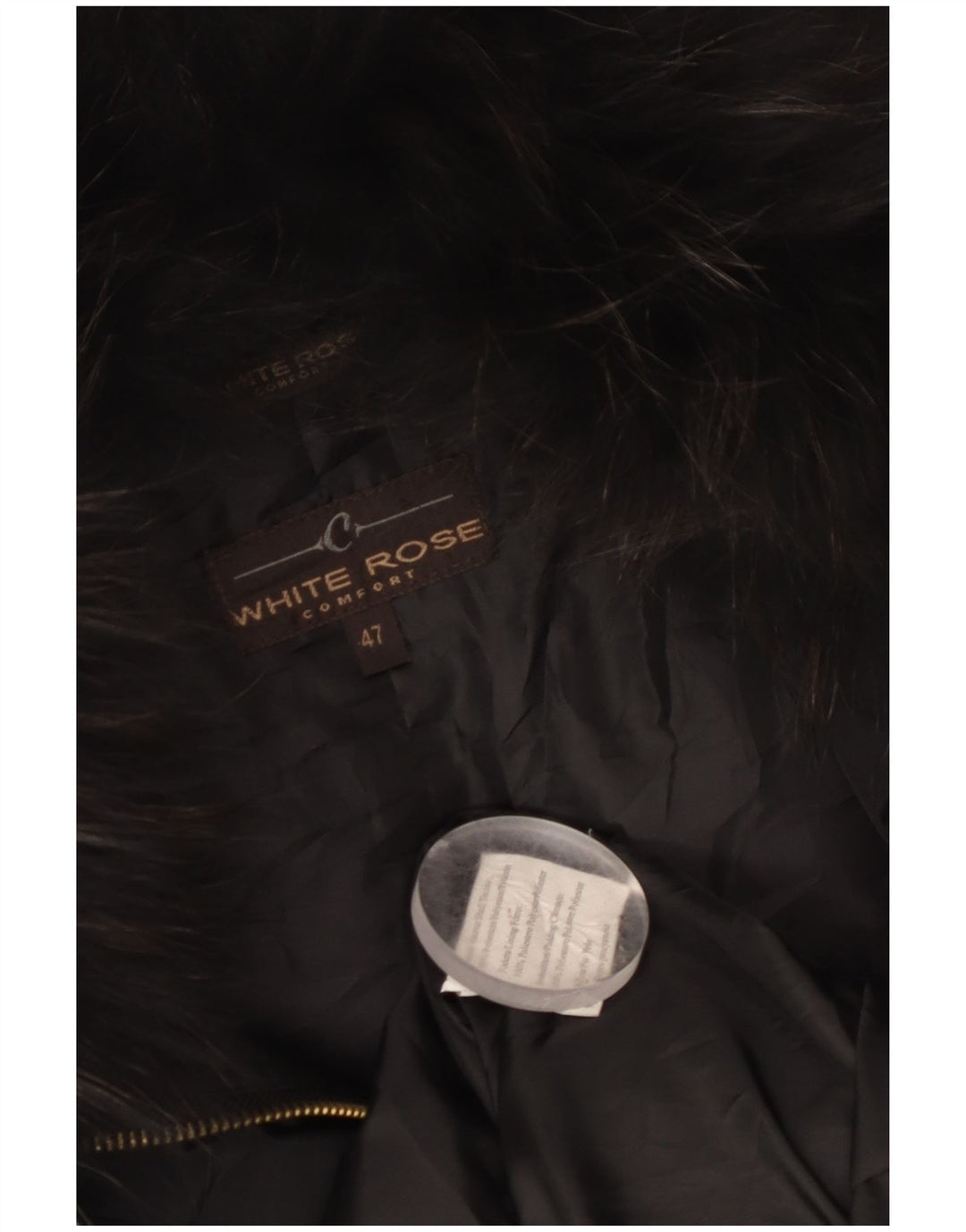 Cappotto vintage da donna con cappuccio IT 47 grande poliestere nero