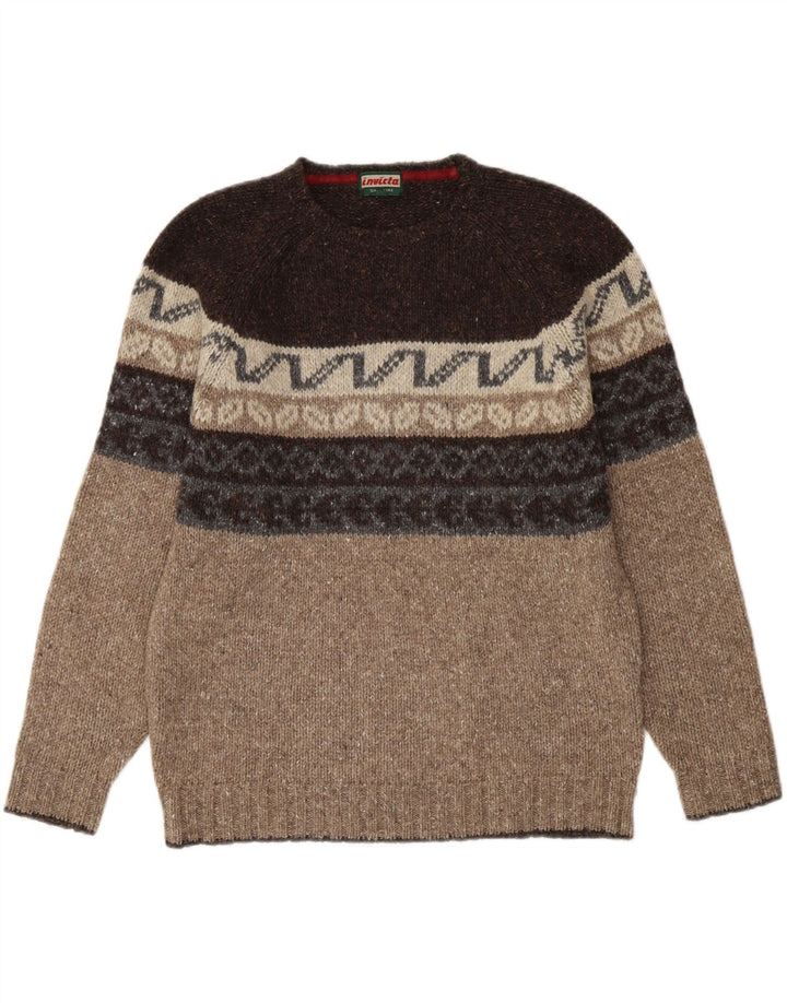 Maglione maglione girocollo da uomo Invicta in lana Fair Isle marrone medio