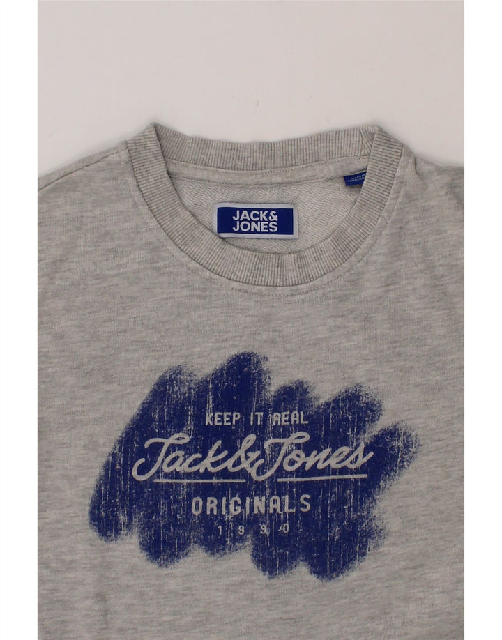 JACK & JONES Boys Graphic Sweatshirt Jumper 9-10 Years Grey Cotton Vintage Jack & Jones and Second-Hand Jack & Jones from Messina Hembry 