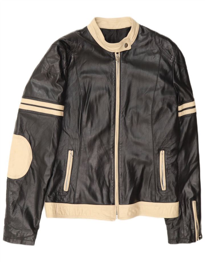 Giacca in pelle vintage da donna IT 48 XL Colorblock nera