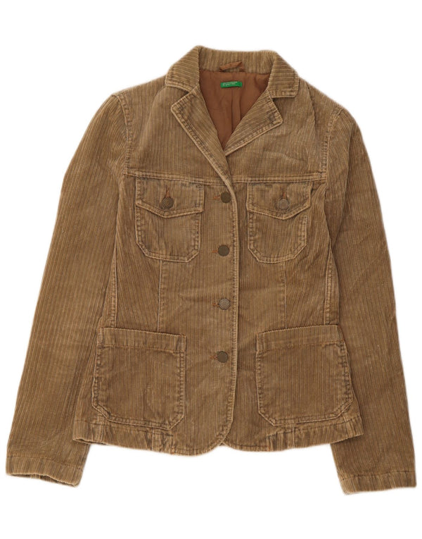 Giacca blazer a 4 bottoni in velluto a coste da donna Benetton IT 38 XS cotone marrone
