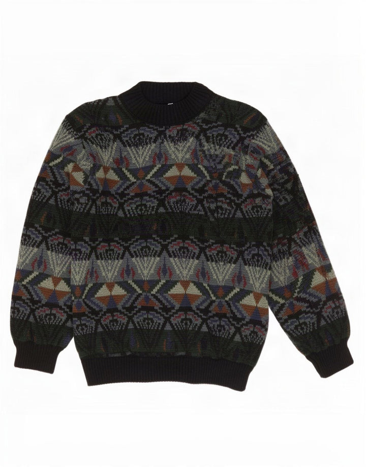 Maglione cardigan da uomo vintage grande acrilico geometrico verde