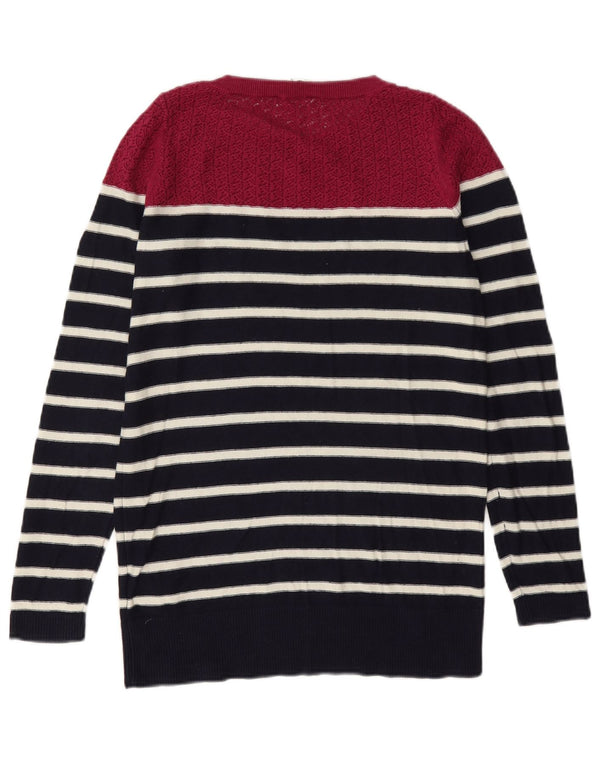 Maglione maglione con scollo a barca da donna Oasis UK 6 XS cotone a righe blu navy