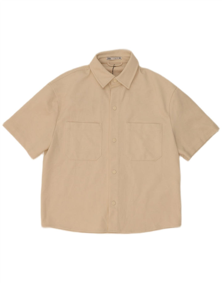 Camicia a maniche corte da uomo Zara in poliestere beige medio