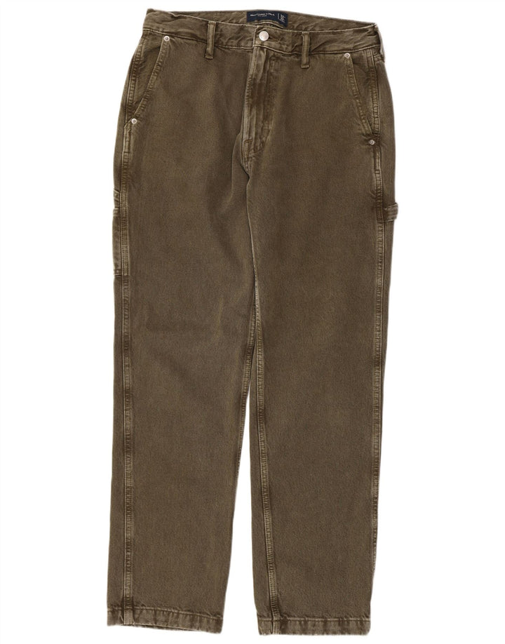 ABERCROMBIE & FITCH Pantaloni cargo larghi da uomo W32 L32 kaki anni '90