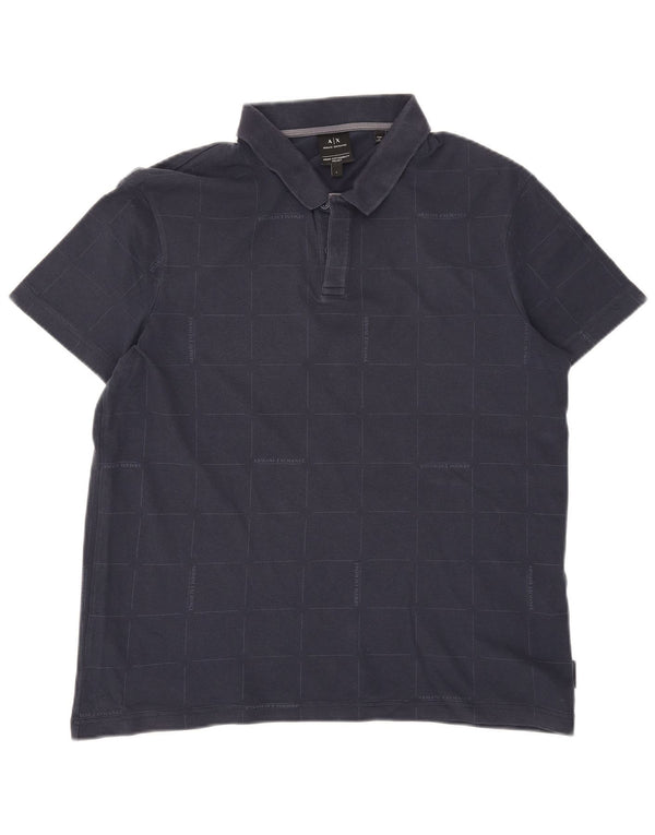 Polo da uomo Armani Exchange grande in cotone a quadri blu navy