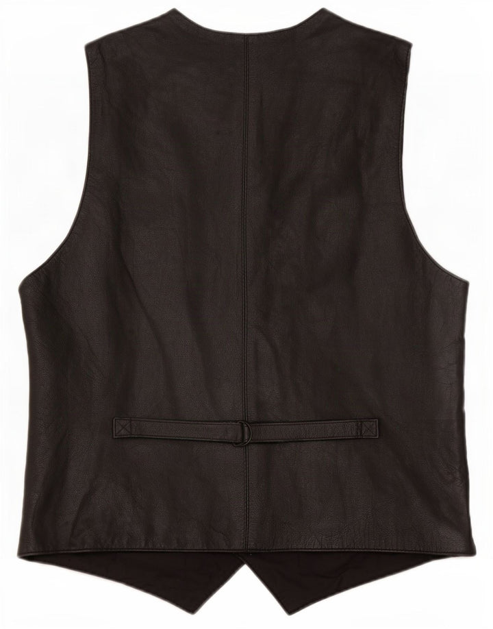 Gilet in pelle vintage da uomo grande nero