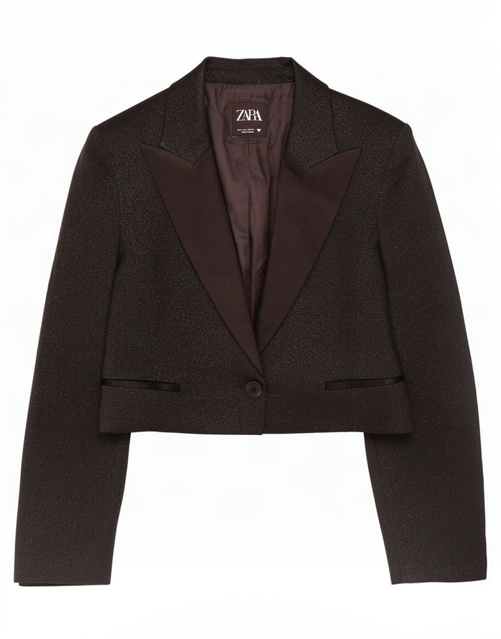 Giacca Bolero da donna Zara UK 14 Grande poliestere chiazzato nero