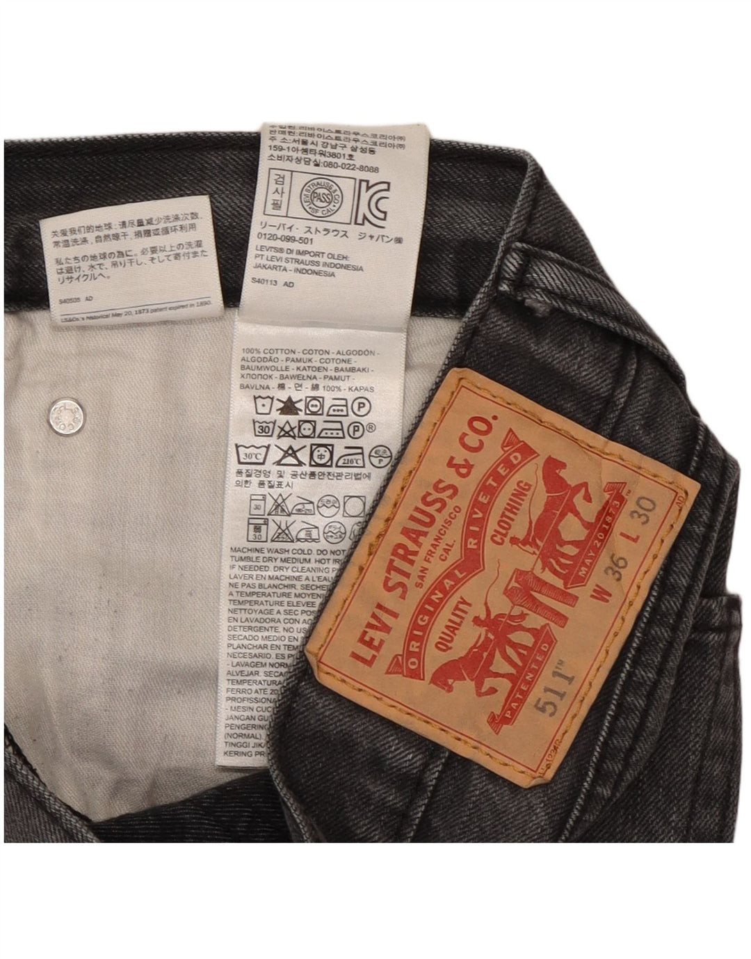 Jeans Levi's Uomo 511 Slim W36 L28 Cotone Grigio