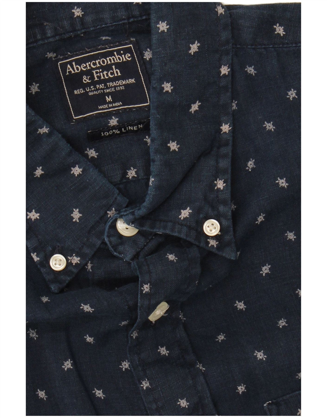 ABERCROMBIE & FITCH Mens Shirt Medium Navy Blue Spotted Linen