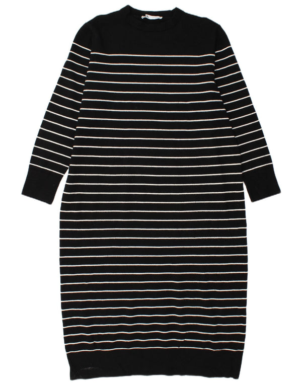 Abito maglione a maniche lunghe da donna ZARA UK 18 XL viscosa a righe nere