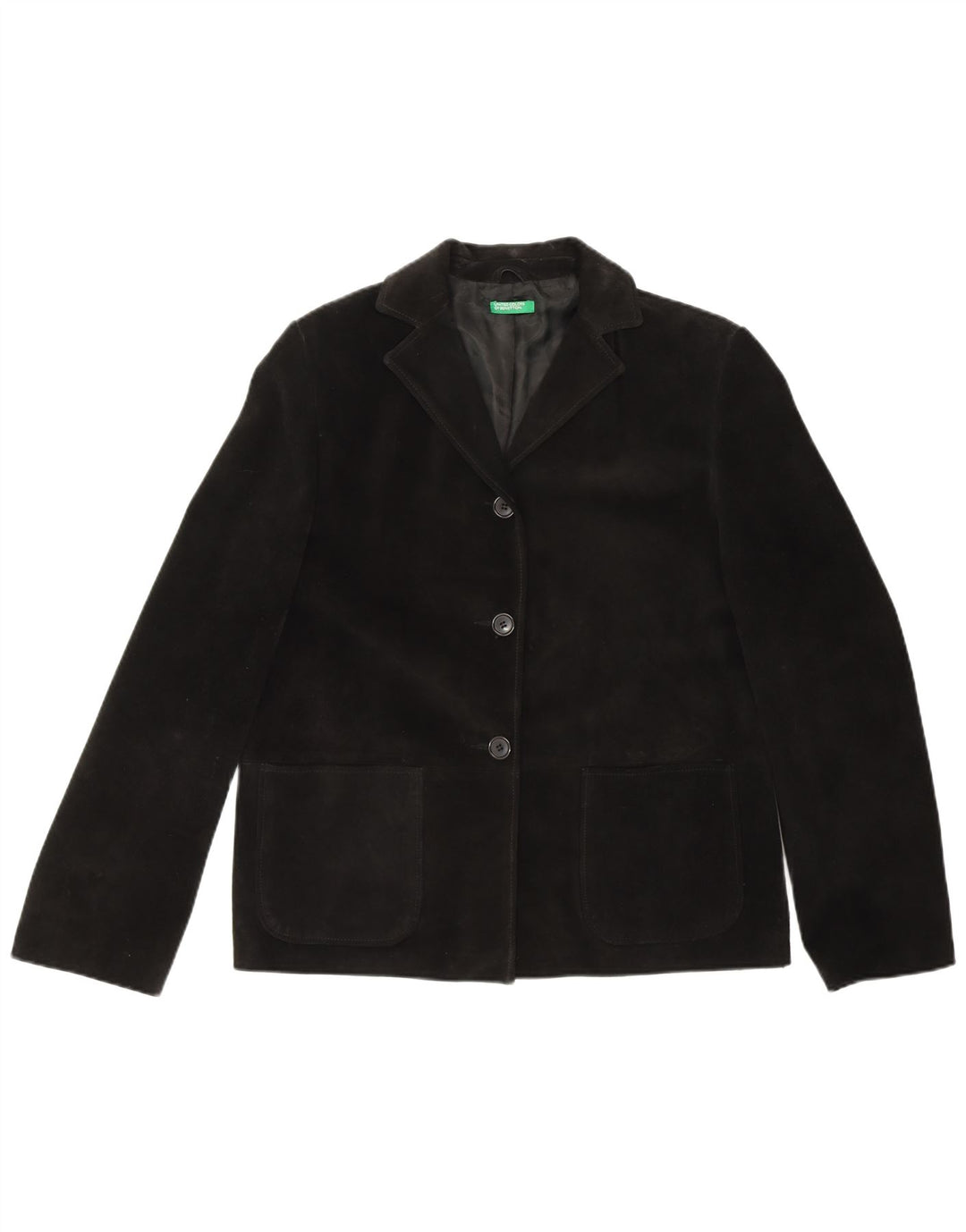 Giacca blazer da donna in pelle scamosciata a 3 bottoni BENETTON IT 44 media in pelle nera