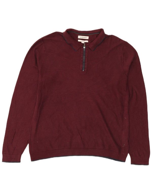 Maglione da uomo con collo a polo autografo Marks & Spencer grande bordeaux