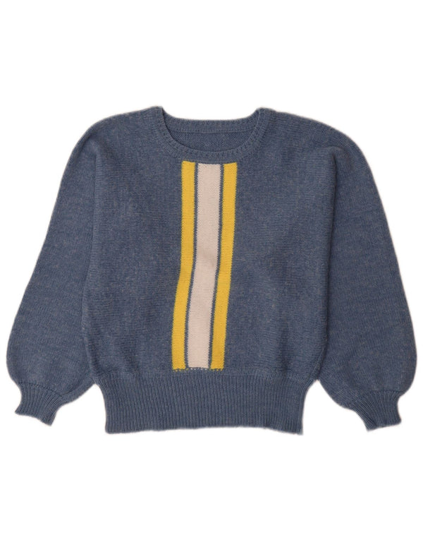 Maglione maglione vintage da donna con scollo a barca UK 12 a righe blu medio
