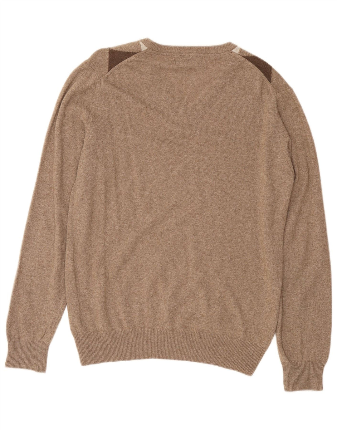 CONSENSO Maglione da uomo con scollo a V marrone medio a rombi/lana diamante