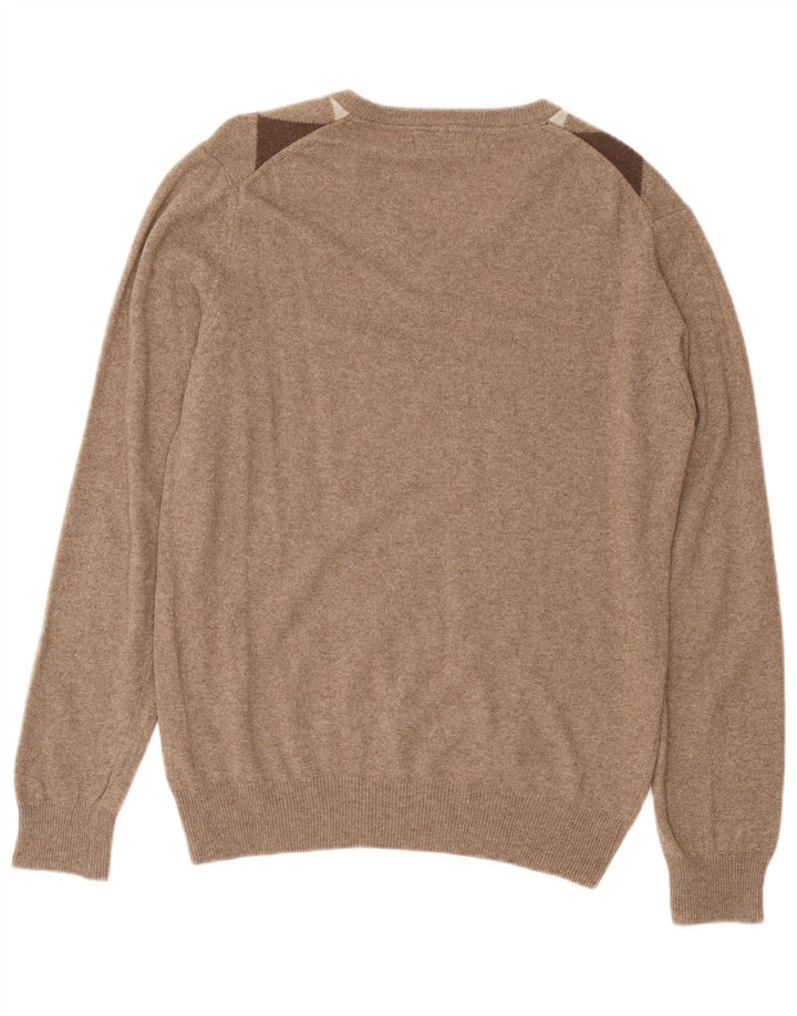 CONSENSO Maglione da uomo con scollo a V marrone medio a rombi/lana diamante