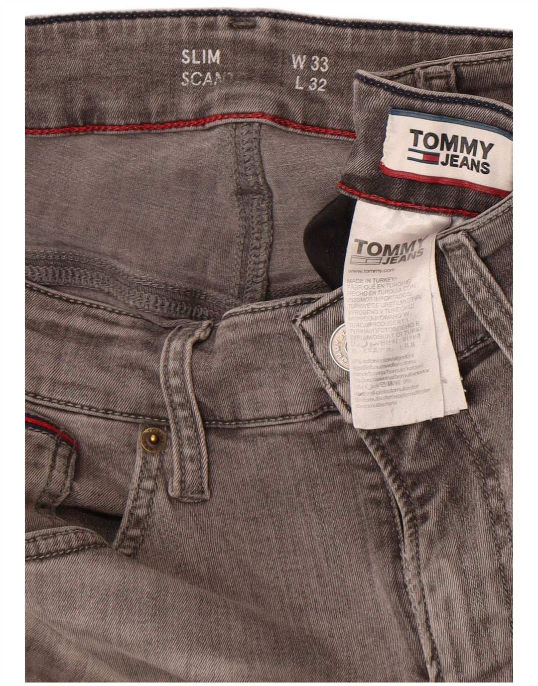 Jeans slim da uomo Tommy Hilfiger W33 L32 cotone grigio