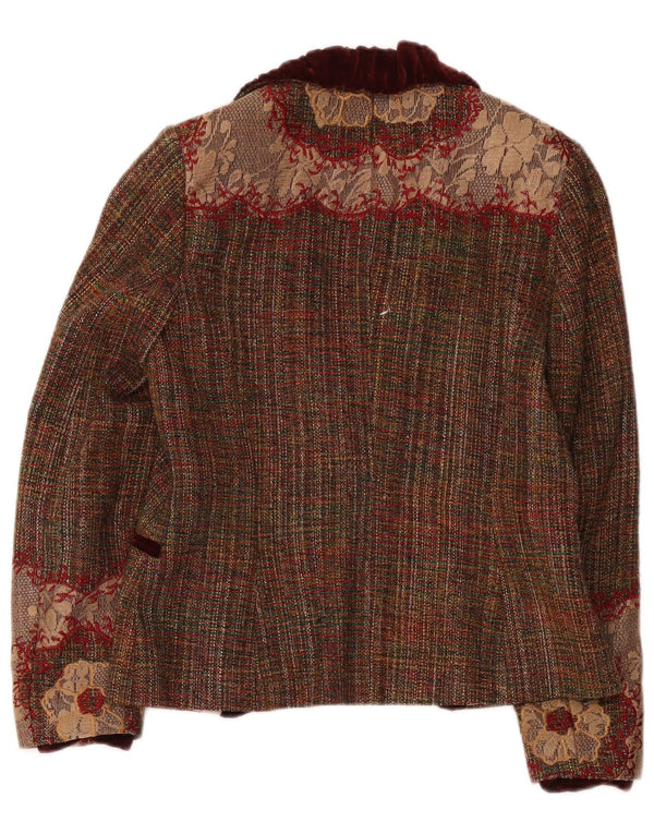 Giacca blazer a 1 bottone da donna Quin And Donnelly UK 10 piccolo floreale marrone