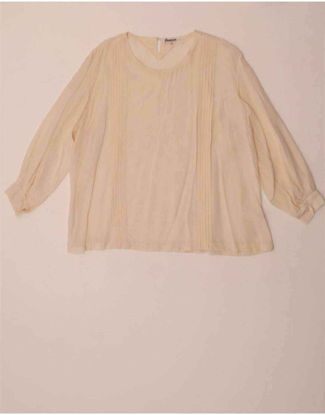Top camicetta a maniche lunghe da donna vintage EU 46 XL seta bianco sporco
