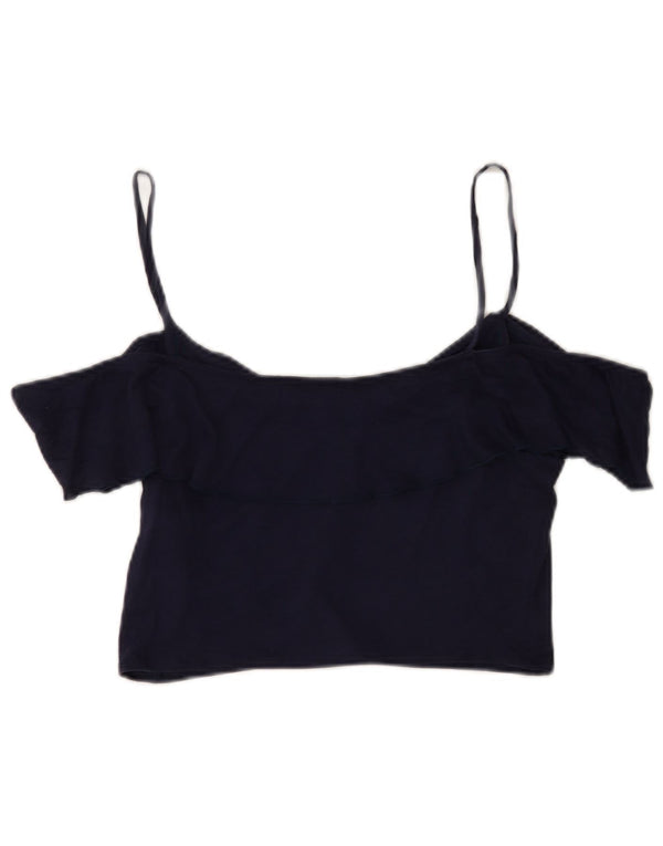Top corto da donna con spalle scoperte Benetton UK 14 Large Lyocell blu navy
