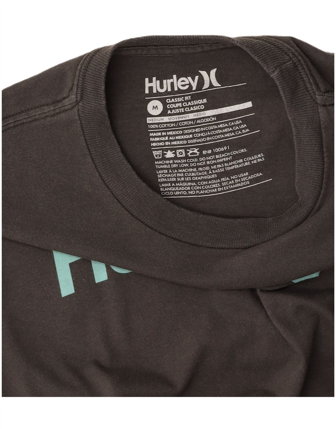 T-shirt con grafica HURLEY da donna, vestibilità classica, UK 18, cotone grigio medio