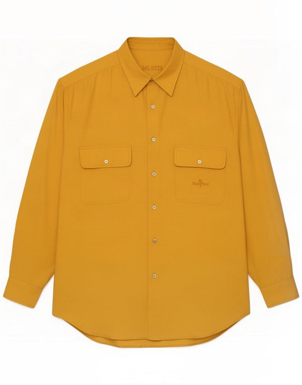 Pura Seta Mens Shirt Large Yellow Silk
