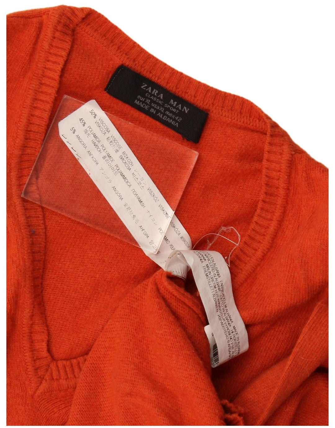 Maglione Zara da uomo con scollo a V XL in viscosa arancione