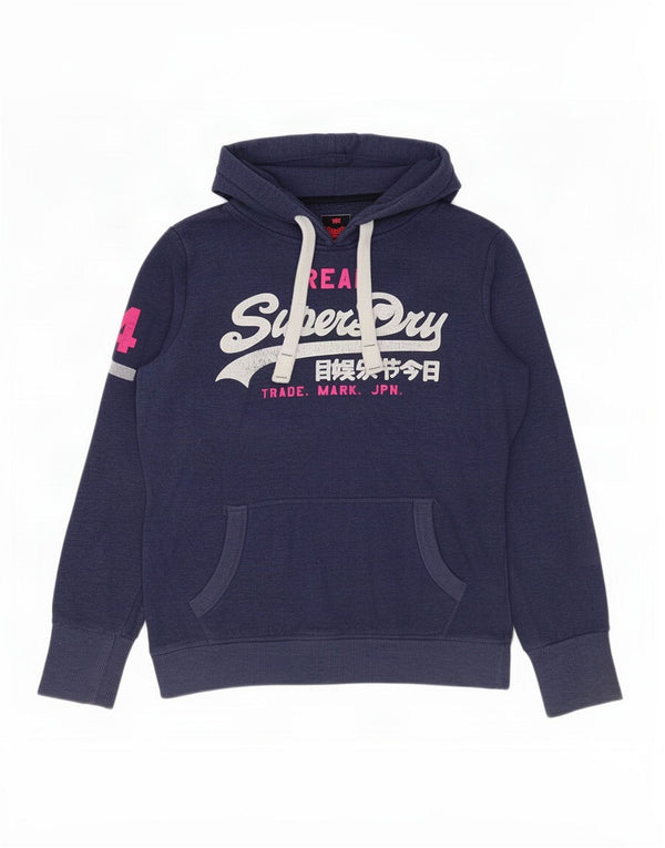 Felpa con cappuccio grafica da donna Superdry UK 16 grande cotone blu navy