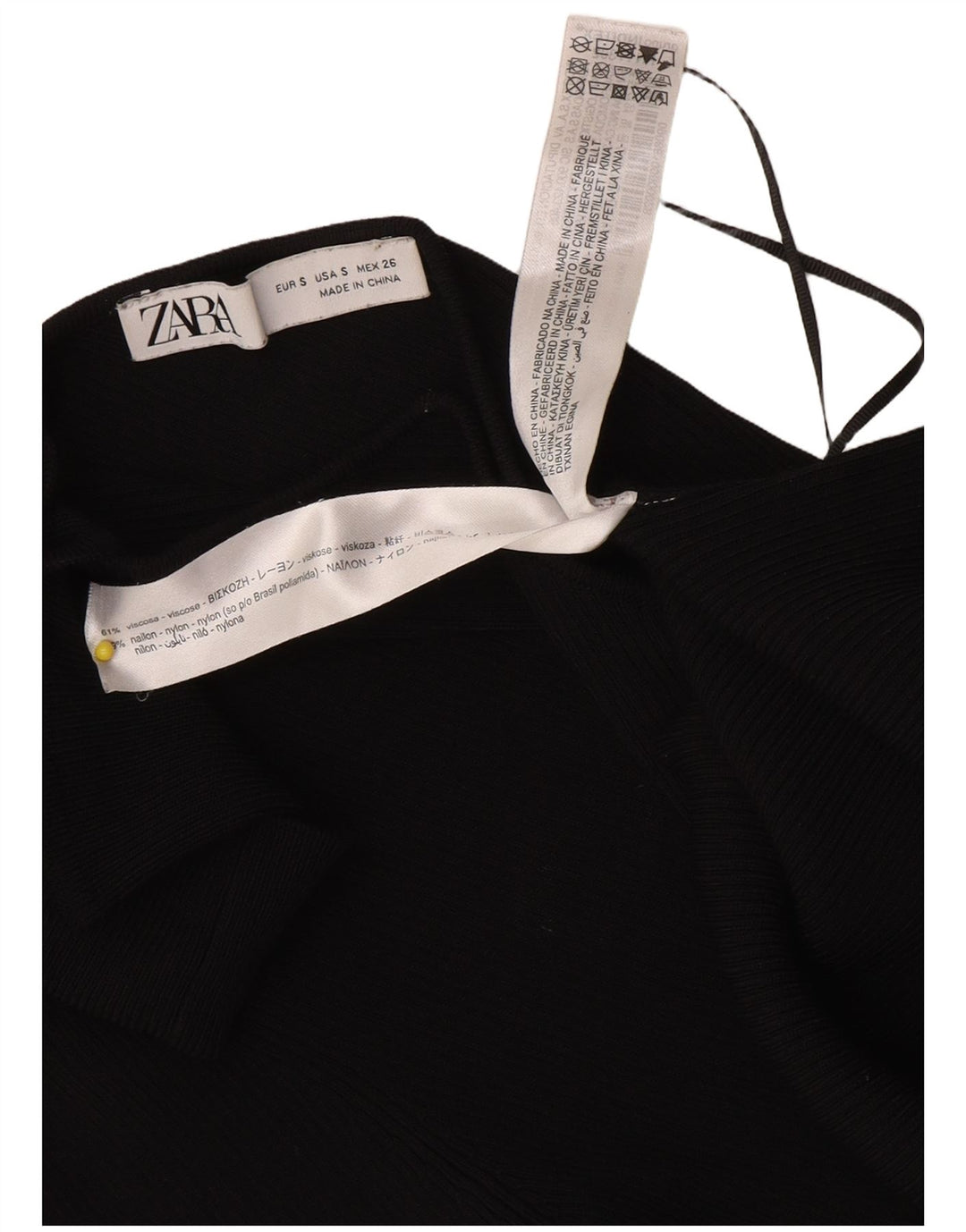 Top corto monospalla da donna Zara UK 8 piccolo in viscosa nera